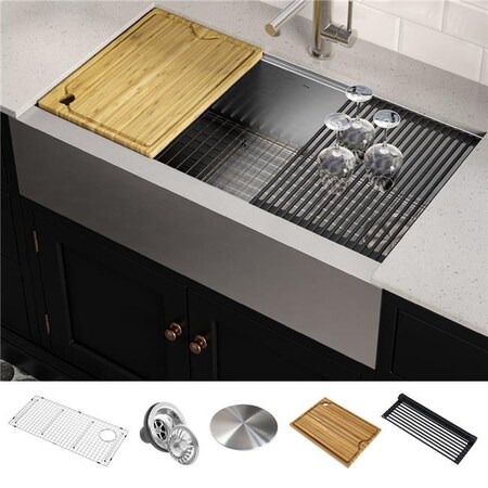 Daniel Kraus Kraus KWF410-36 36 in. Kore Workstation Farmhouse Flat Apron Front 16 Gauge Single Bowl Stainless Steel Kitchen Sink with Accessories - Pack of 5 KWF410-36
